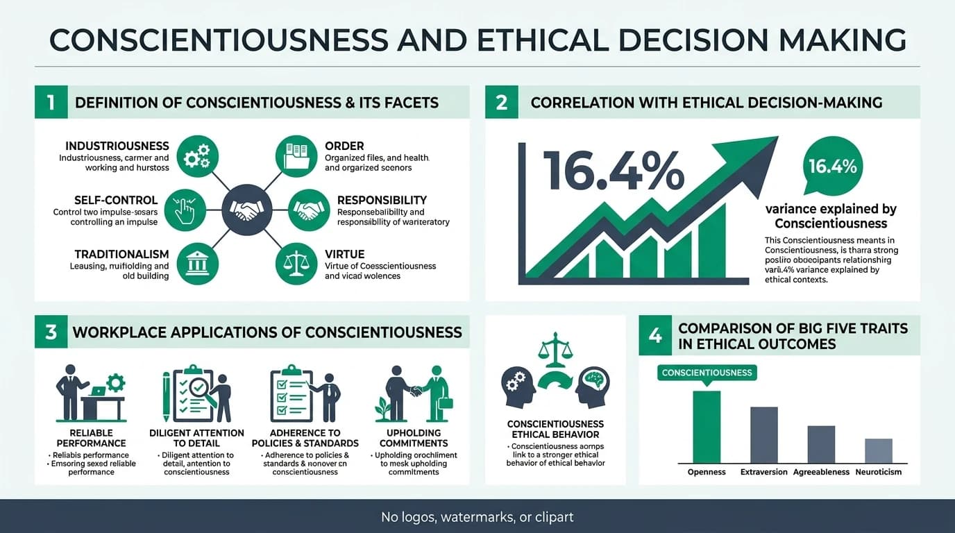 Infographic explaining personality dimensions, professional use cases, and interpretation safeguards to avoid simplistic or biased conclusions from score profiles.