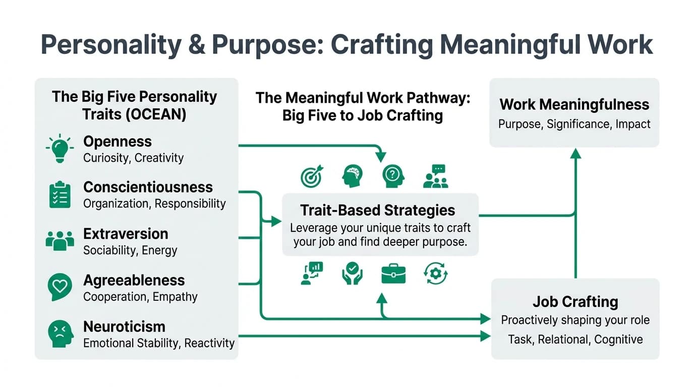 A person thoughtfully arranging colorful gears, symbolizing how Big Five personality traits influence job crafting and the search for purpose and meaning in their work.