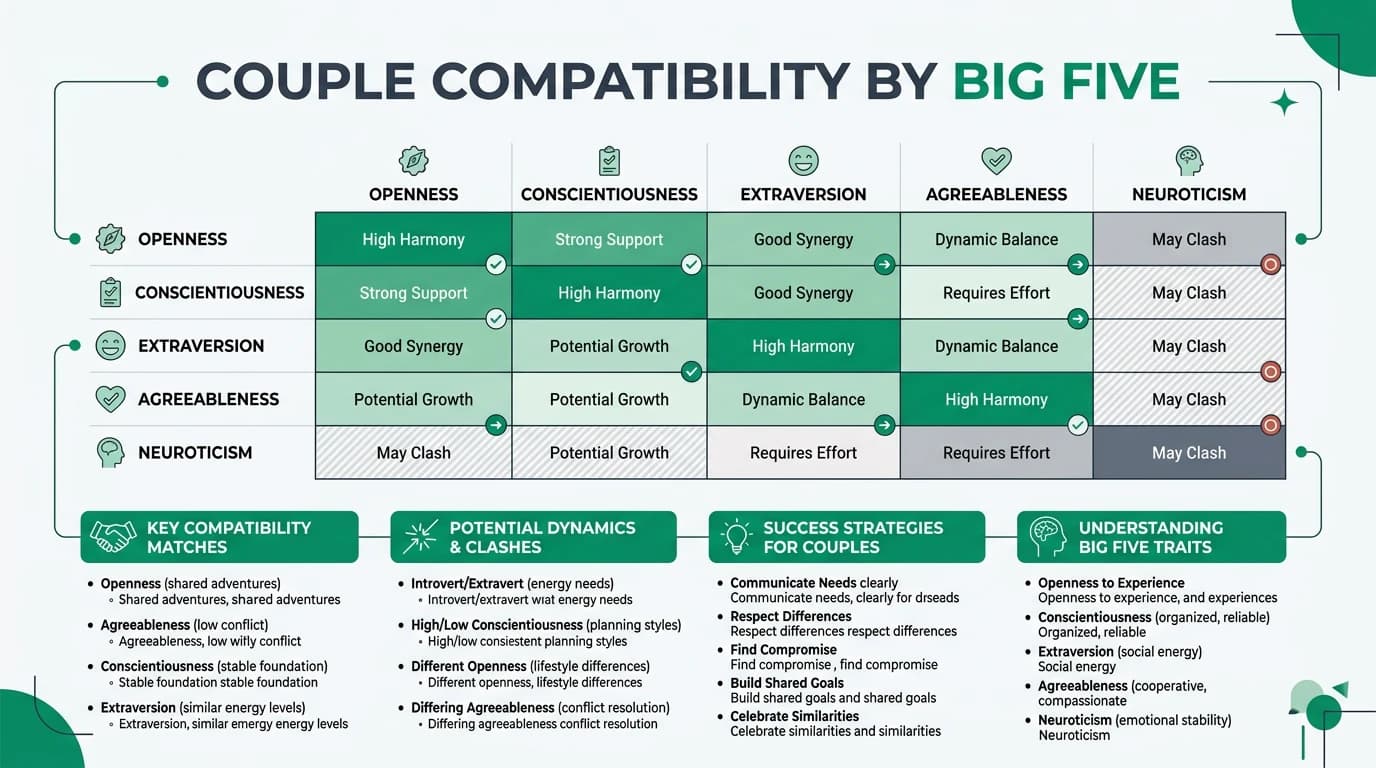An illustration showing two people with different personality traits interacting harmoniously, symbolizing couple compatibility.