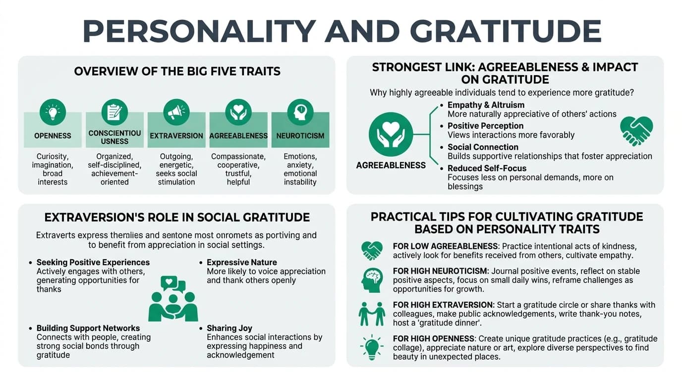 A diverse group of people expressing gratitude in various ways, highlighting different personality traits.