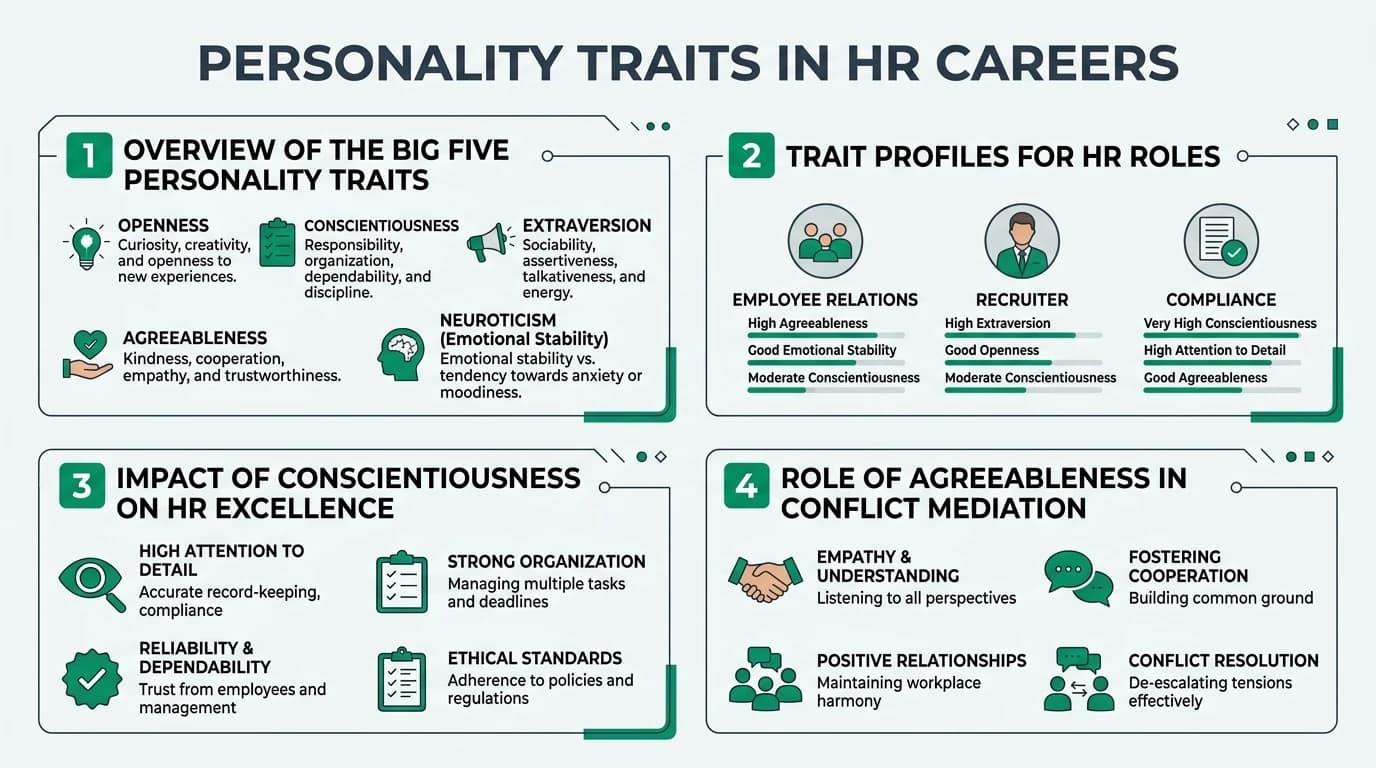 An HR professional mediating a workplace conflict, showcasing the importance of personality traits in HR roles.