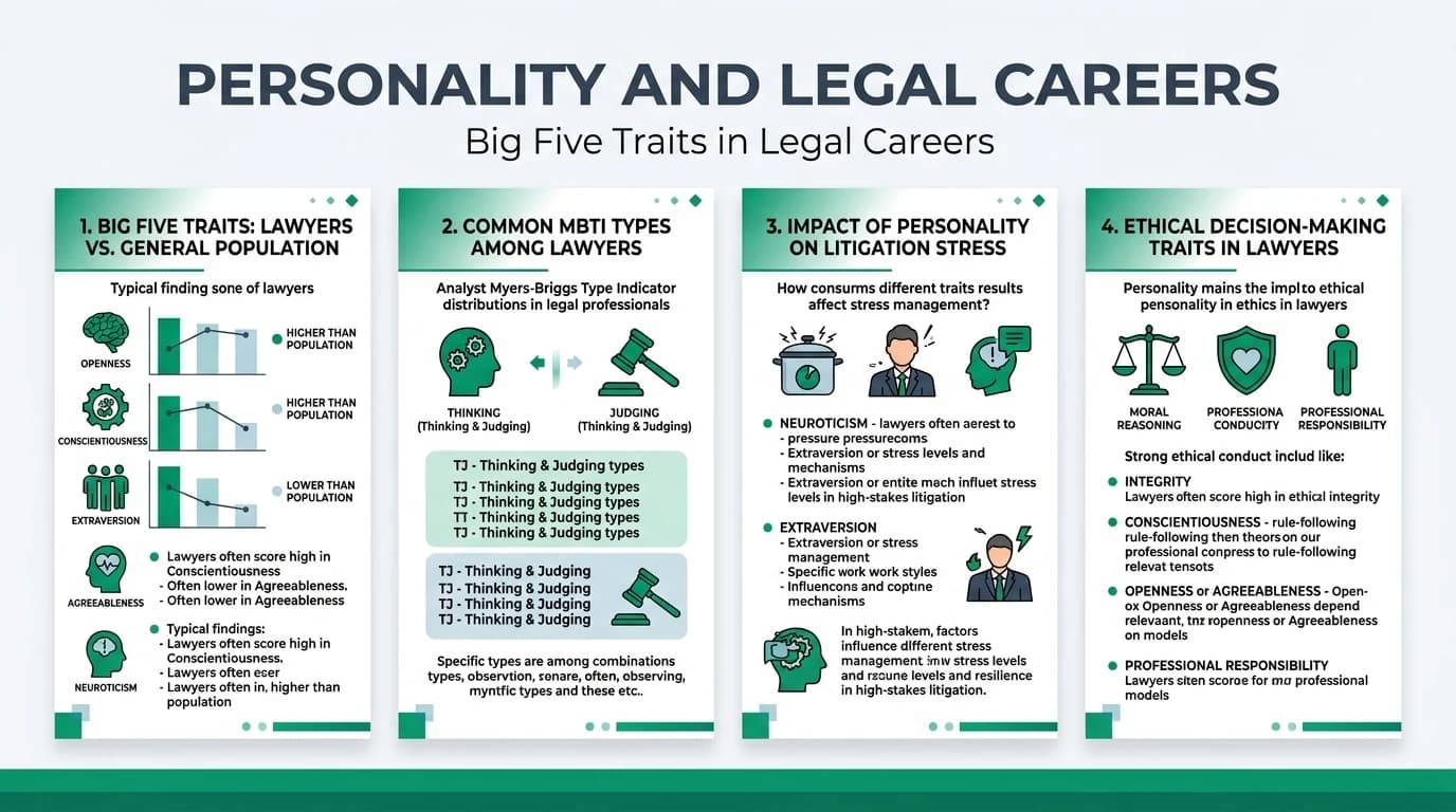 Infographic explaining personality dimensions, professional use cases, and interpretation safeguards to avoid simplistic or biased conclusions from score profiles.