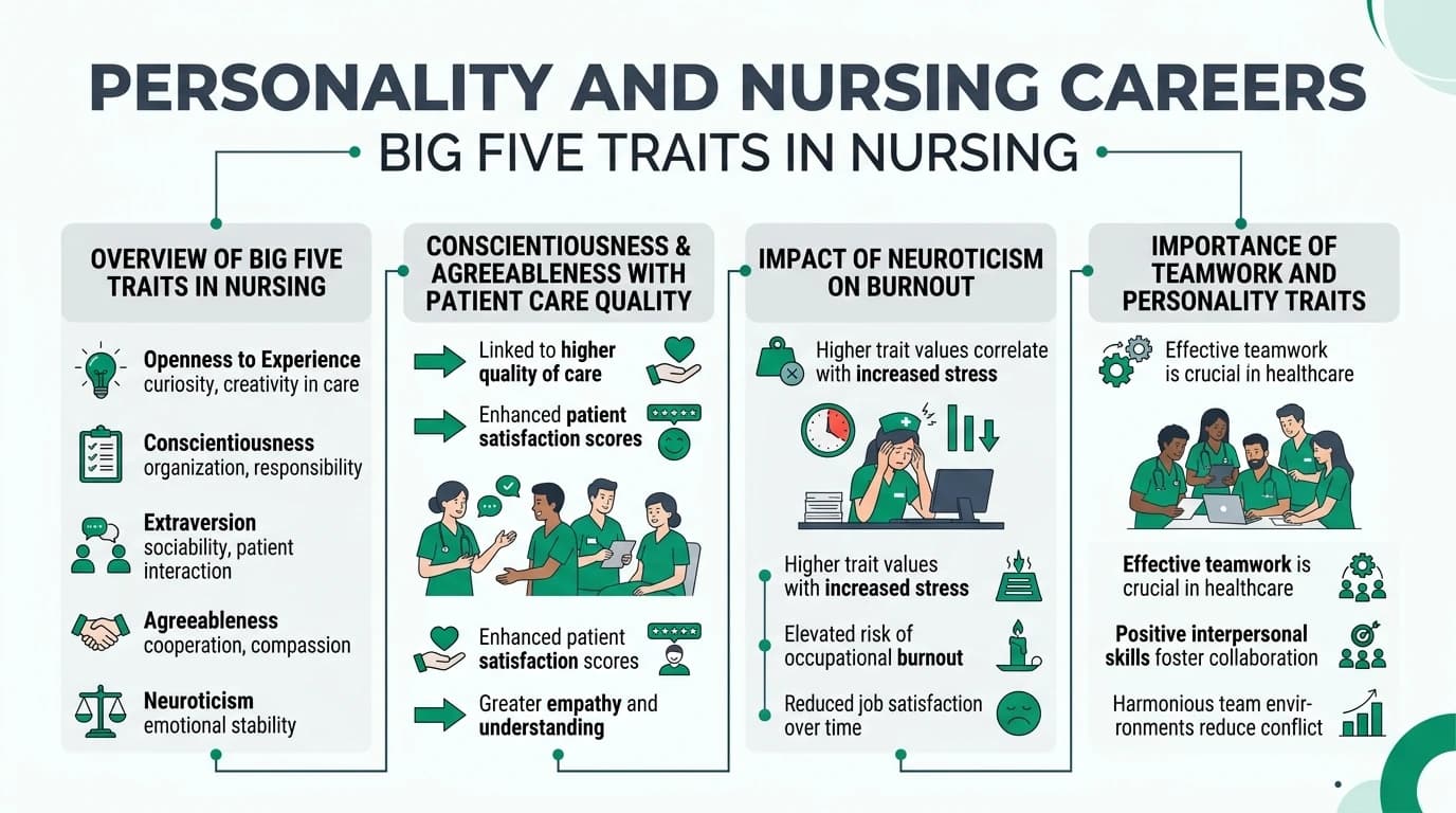 Nurses in a hospital setting discussing patient care, illustrating teamwork and personality traits in action.