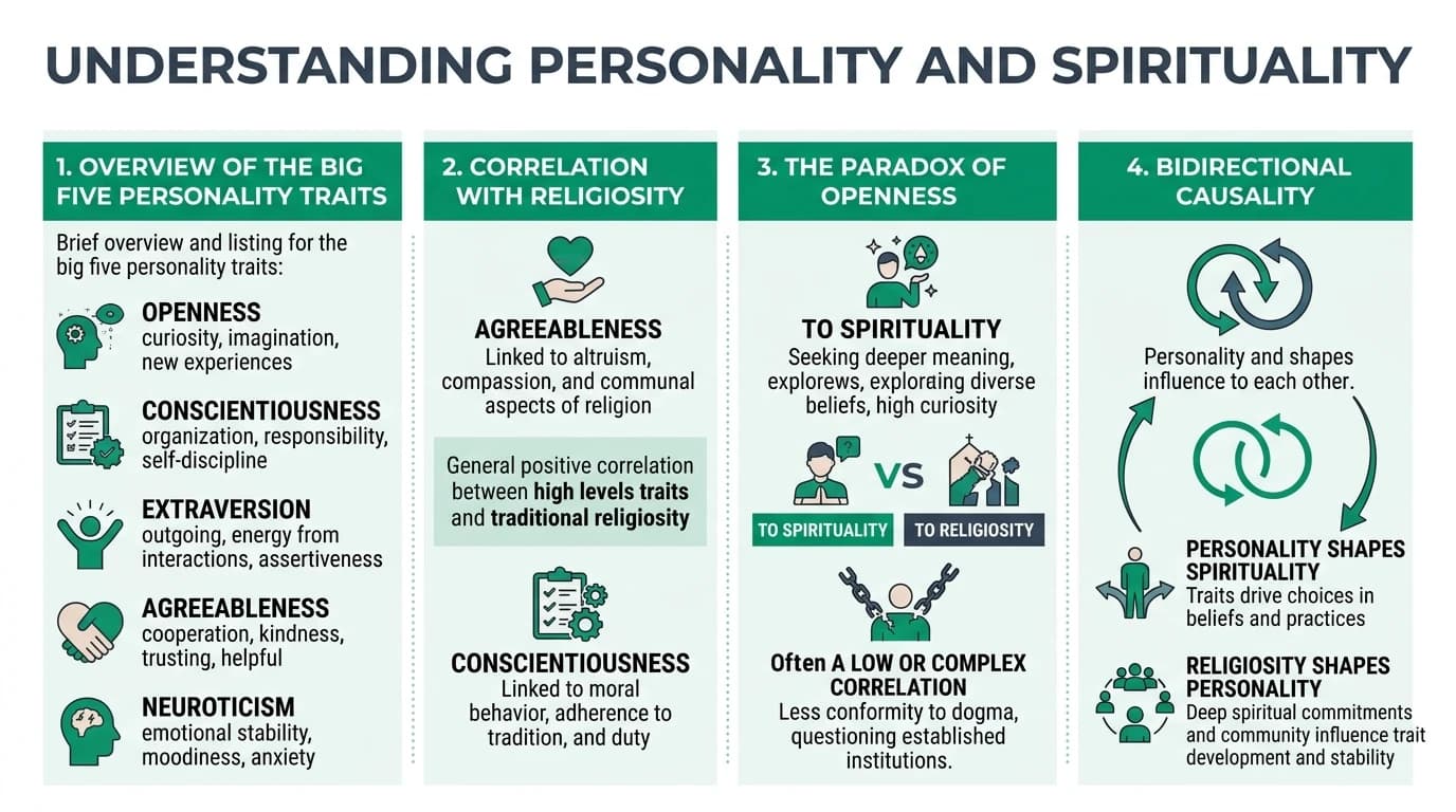 A serene landscape with a person meditating, symbolizing the connection between personality and spirituality.